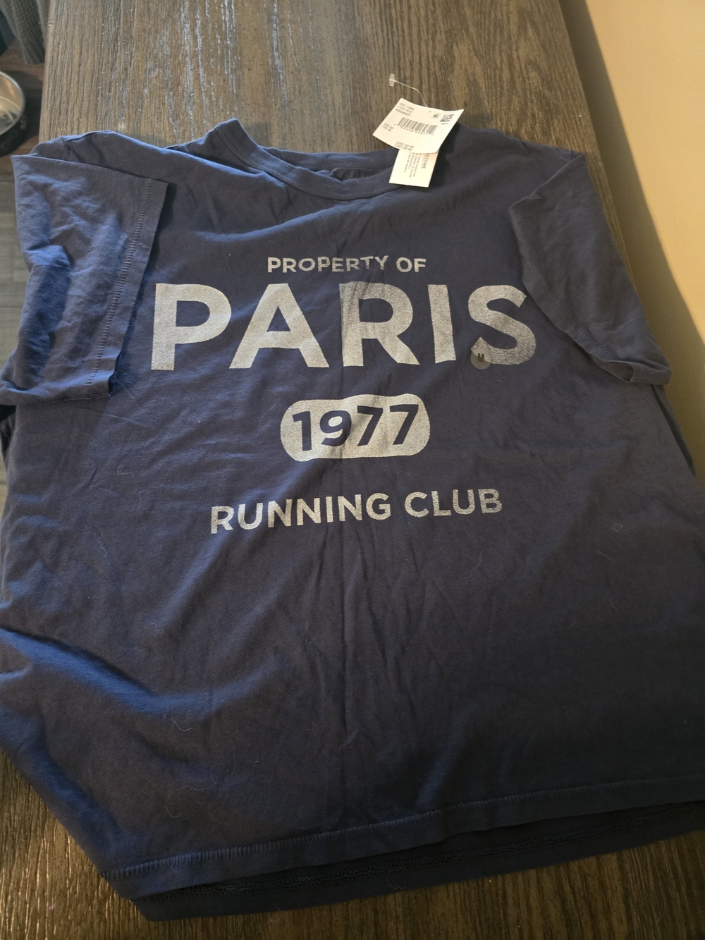 American Eagle Outfitters Navy Blue "Paris 1977 Running Club" Short Sleeve Tee